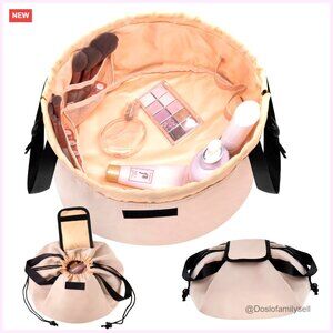 Nylon Barrel Drawstring Makeup Bag Large Travel Cosmetic Organizer